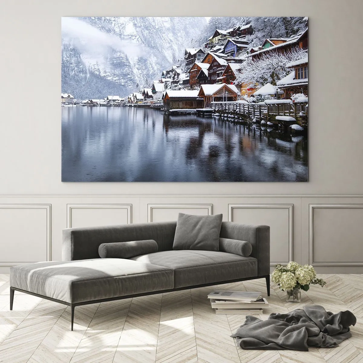 Billede på glas - I en vinterdekoration - 100x70 cm