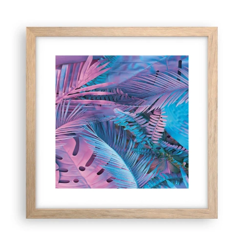 Plakat i ramme af lyst egetræ - Troperne i lyserød og blå - 30x30 cm
