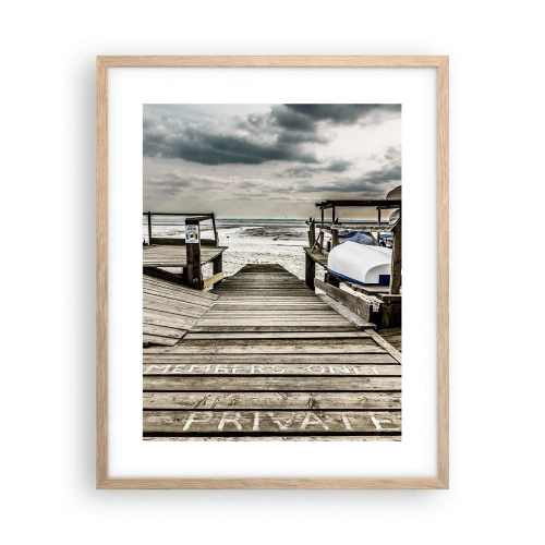 Plakat i ramme af lyst egetræ - Stranden i nord - 40x50 cm