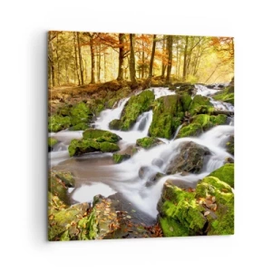 Lærredstryk - Billede på lærred - Bystrøm gennem efterårsskoven - 60x60 cm