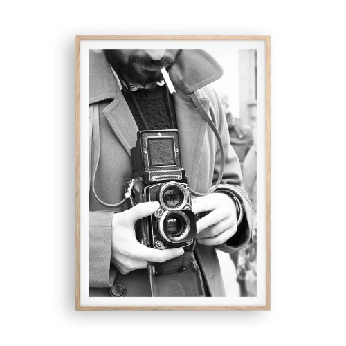 Plakat i ramme af lyst egetræ - I retro stil - 70x100 cm