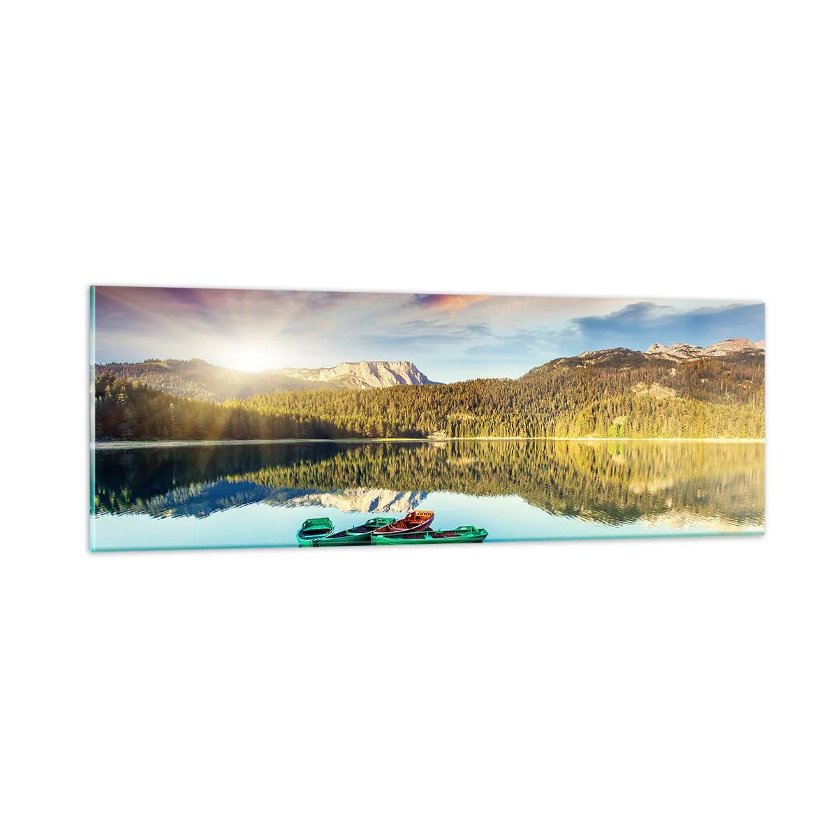 Billede på glas - Over vand så glat som et spejl - 90x30 cm