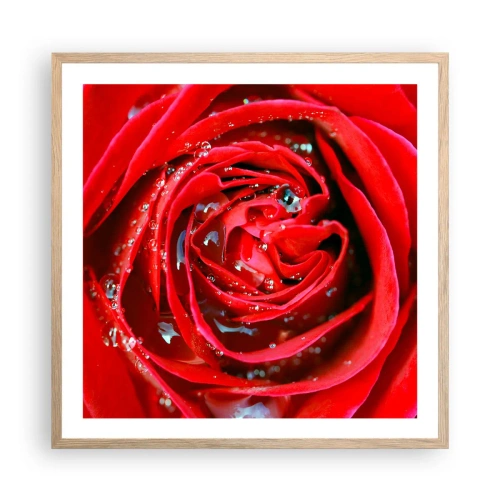 Plakat i ramme af lyst egetræ - I dråber af dug - 60x60 cm
