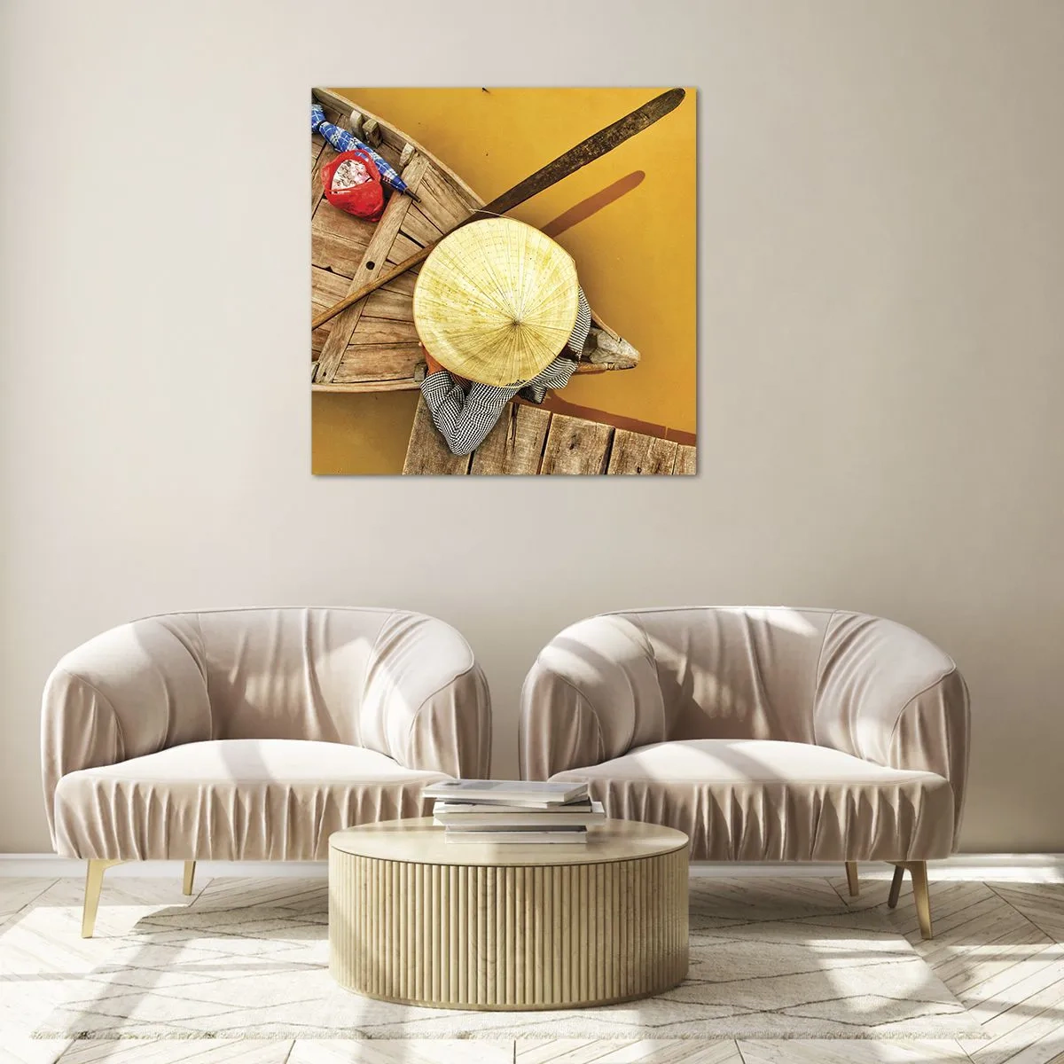 Billede på glas - Livet på den gule flod - 70x70 cm