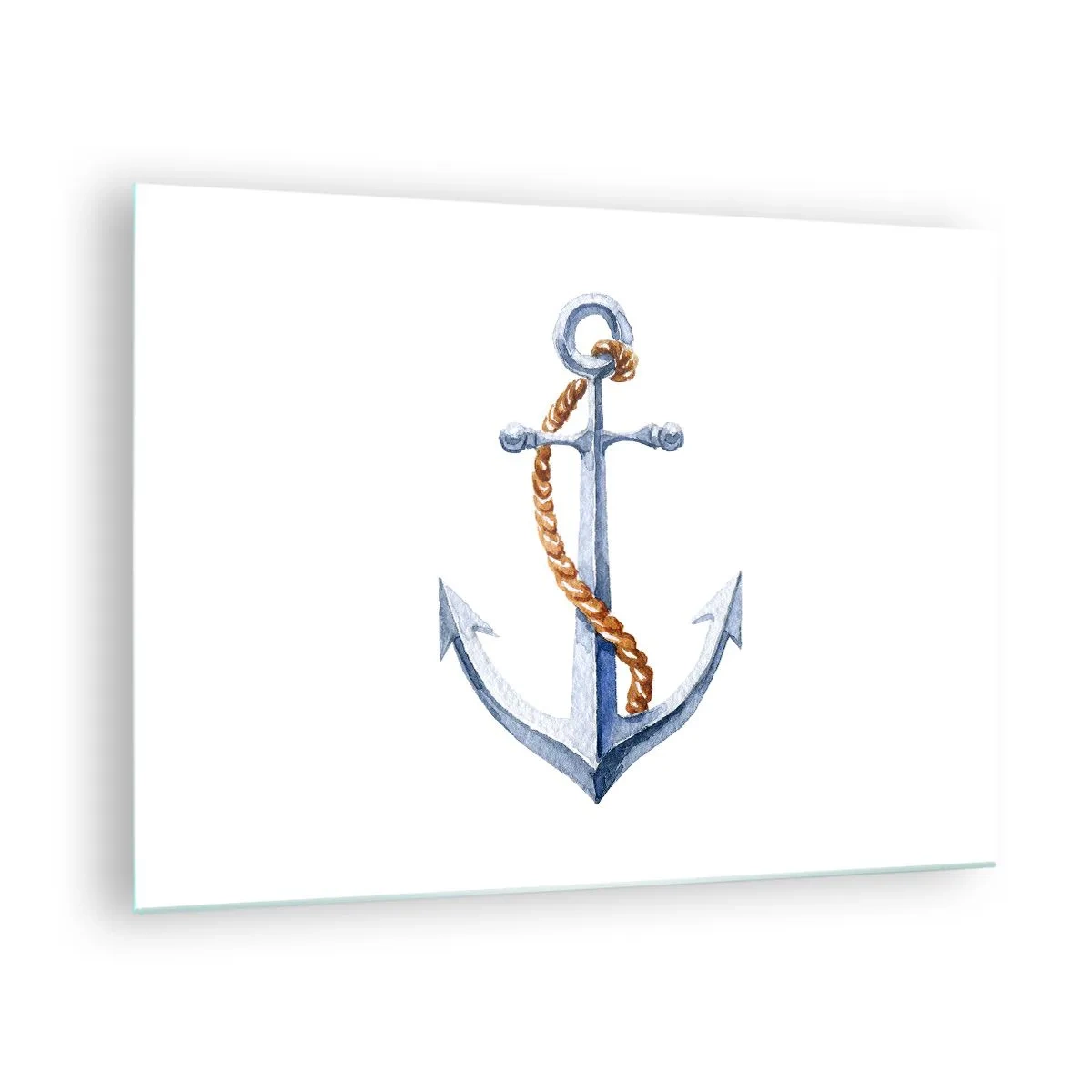 Billede på glas - Anker med reb i nautisk stil - 70x50cm - Ahoj eventyr! - Moderne vægdekoration til stue og soveværelse ARTTOR