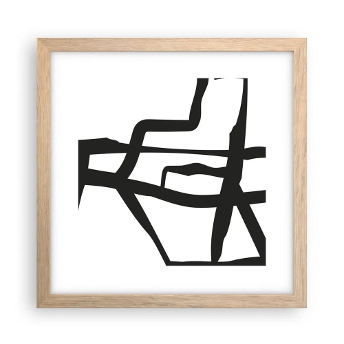 Plakat i ramme af lyst egetræ - Sort og hvid konstruktion - 30x30 cm