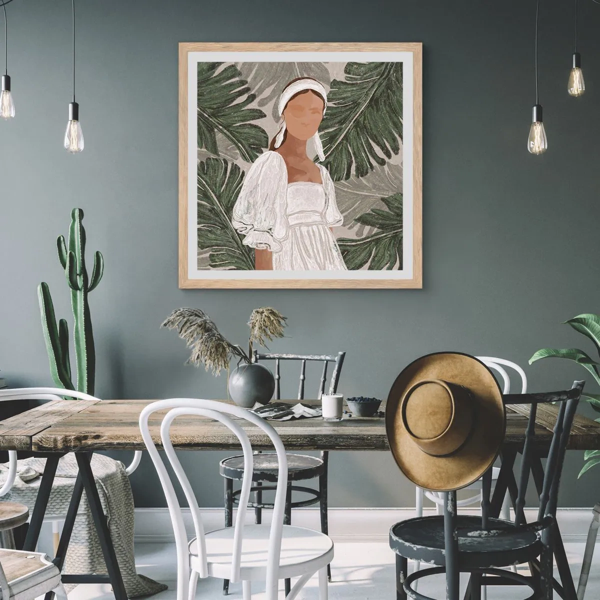 Plakat i ramme af lyst egetræ - Eksotisk portræt - 60x60 cm