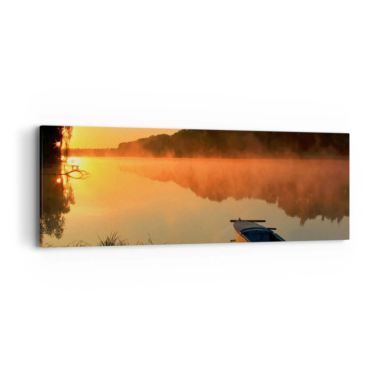 Lærredstryk - Billede på lærred - Solopgang over vand som en spejlplade - 90x30 cm