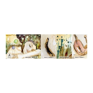 Fototapet Prøve Standard Eco - Smaragd-violet drøm - Abstraktion, Kvinde, Illustration - 100x30 cm