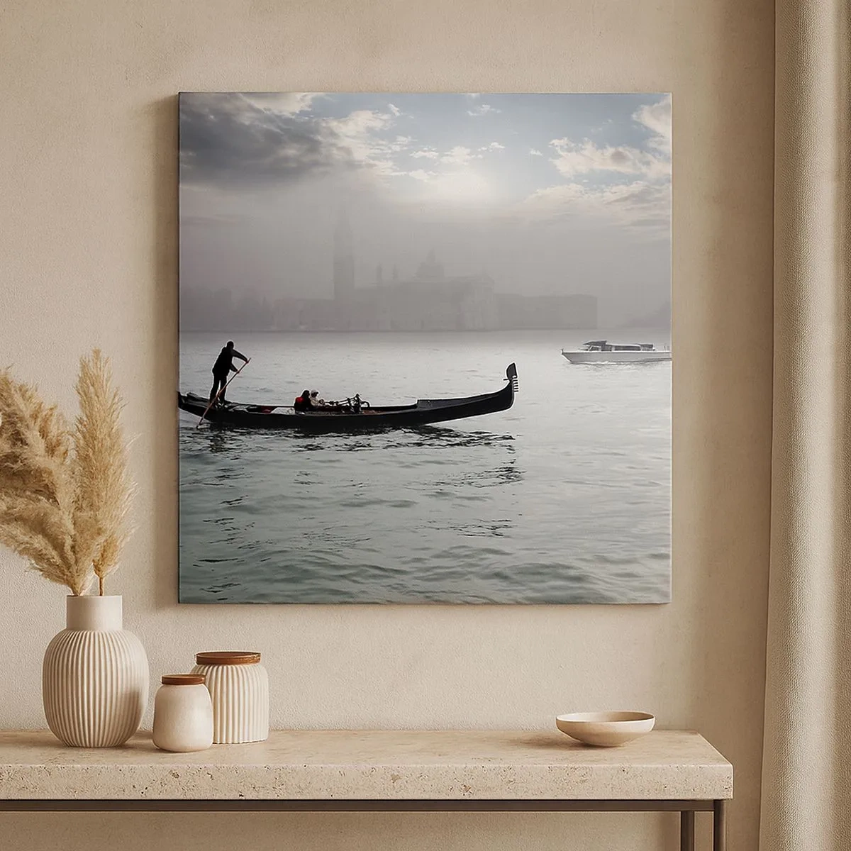 Lærredstryk - Billede på lærred - En fabelagtig by af vand og tåge - 30x30 cm