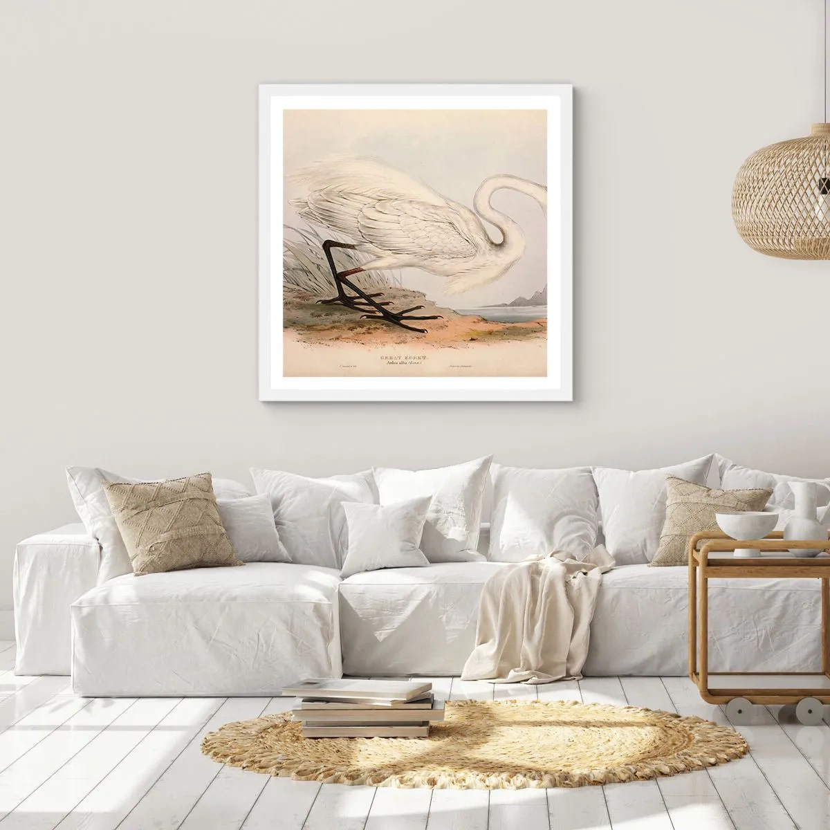 Plakat i hvid ramme - Dame på sivene - 50x50 cm