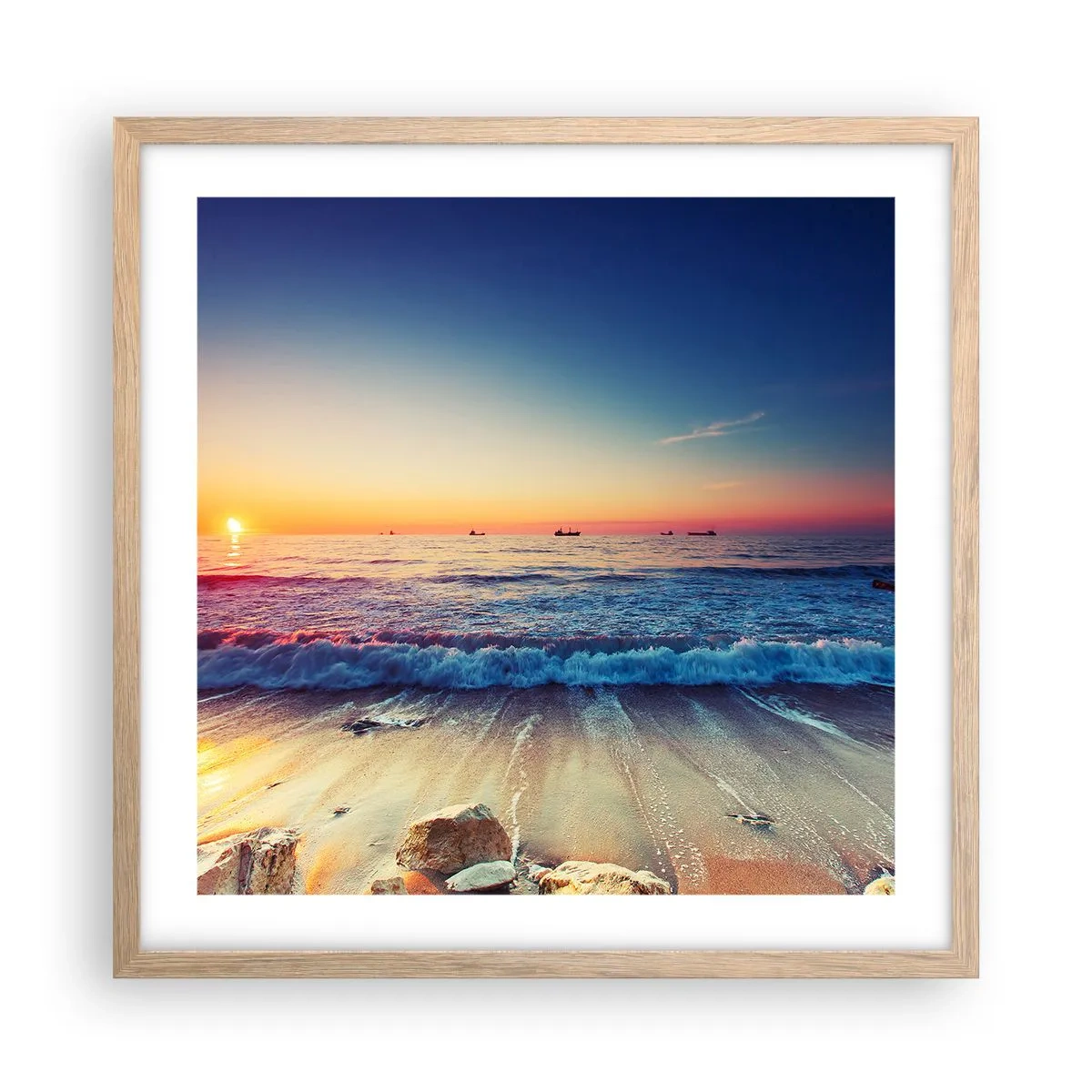 Plakat i ramme af lyst egetræ - Og hvad er der bag horisonten? - 50x50 cm