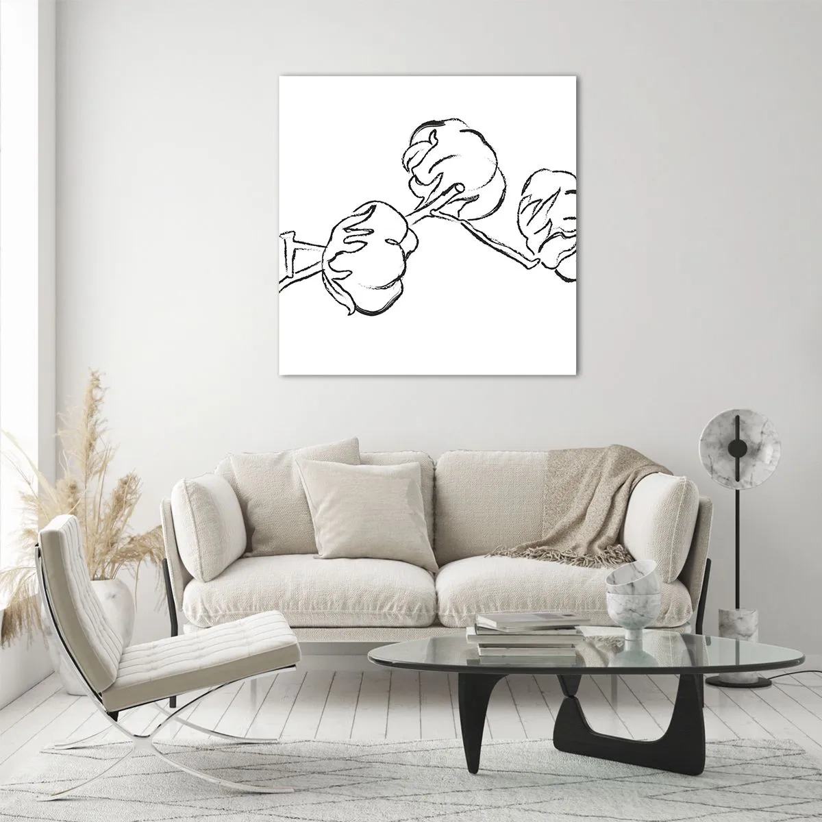 Billede på glas - Bomuld ned - 40x40 cm