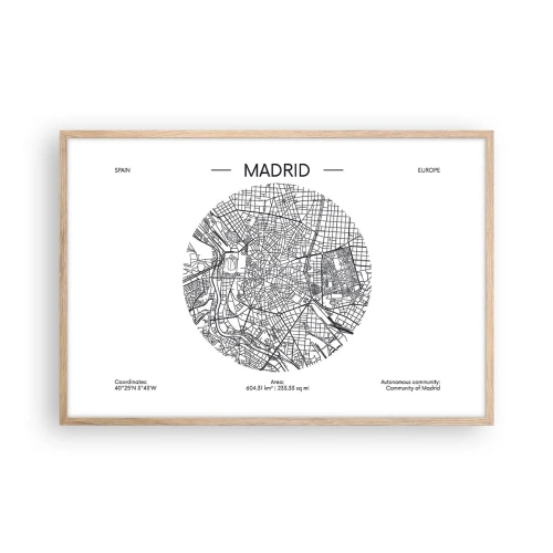 Plakat i ramme af lyst egetræ - Madrids anatomi - 91x61 cm