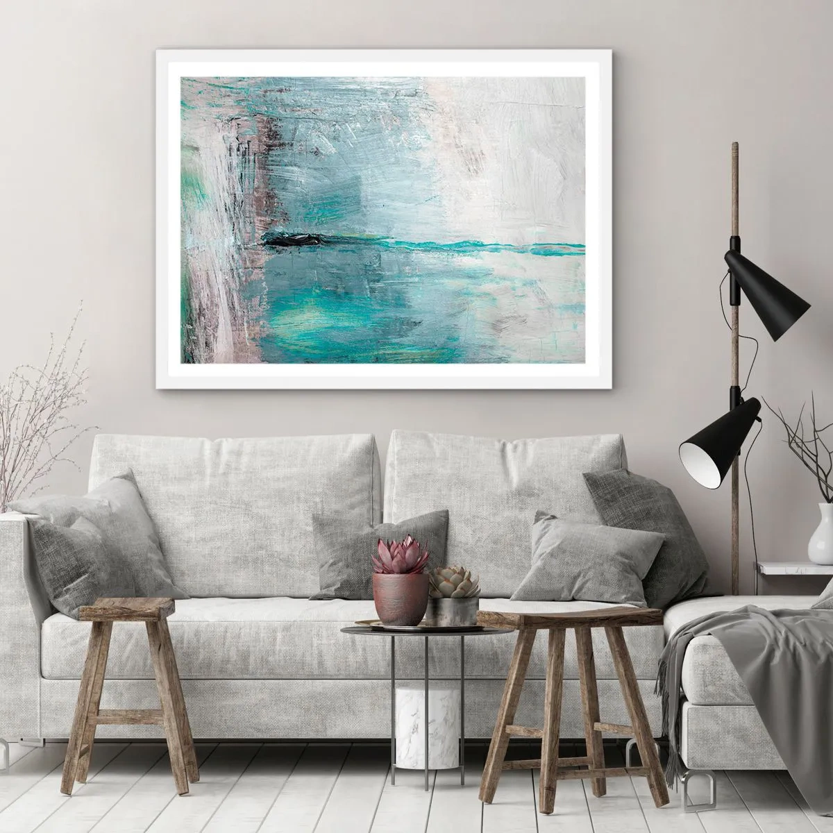 Plakat i hvid ramme - Horisontalt med blå farve - 100x70 cm