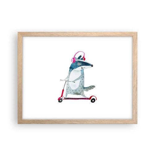 Plakat i ramme af lyst egetræ - Grævlingens glæder - 40x30 cm