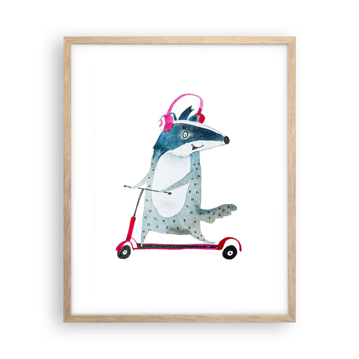 Plakat i ramme af lyst egetræ - Grævlingens glæder - 40x50 cm