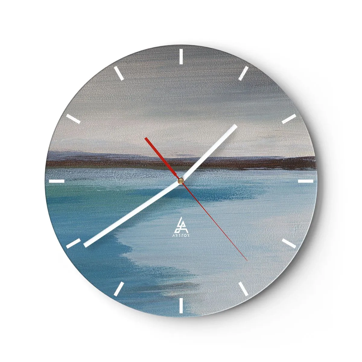 Vægur, Uret - Abstrakt landskab med blåt vand og pastelfarvet himmel - 30x30cm - Horisontalt landskab - Moderne vægdekoration til stue, køkken og soveværelse ARTTOR