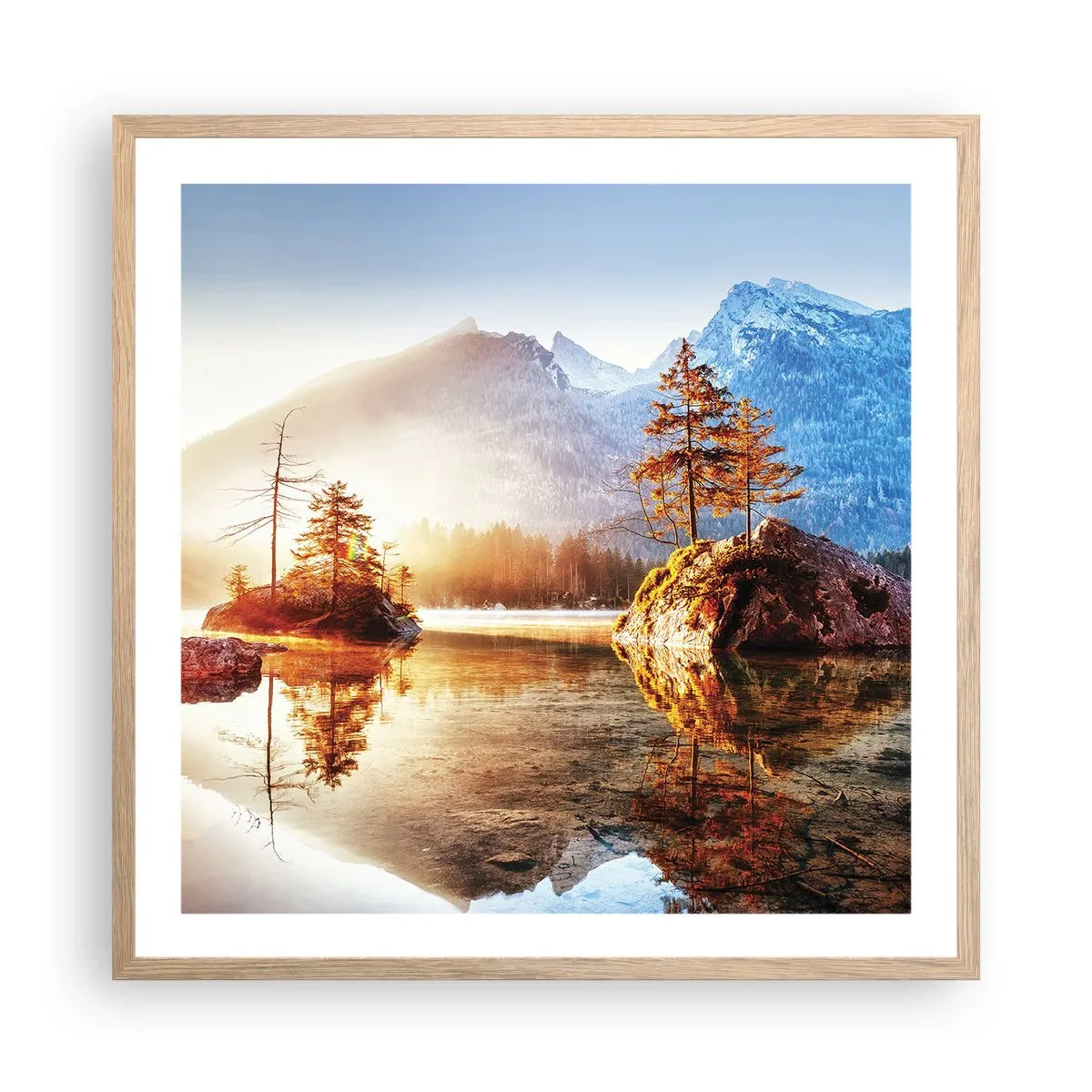 Plakat i ramme af lyst egetræ - Naturen i et nyt lys - 60x60 cm