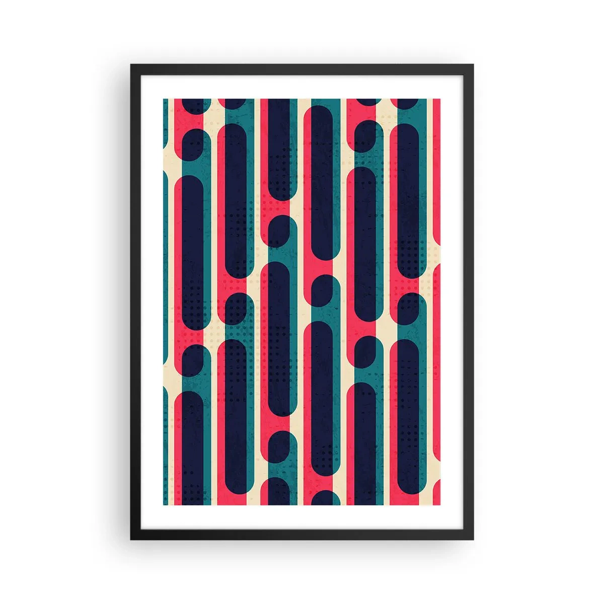 Plakat i sort ramme - Geometrisk mønster i nuancer af rød og blå - 50x70cm - Indad og fremad - Moderne vægdekoration til stue og soveværelse ARTTOR