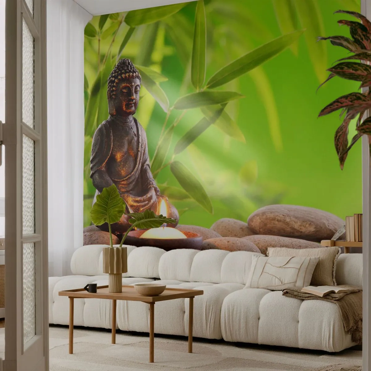 Fototapet Premium Sand - Livet er smukt - Buddha, Bambus, Spa - 100x70 cm