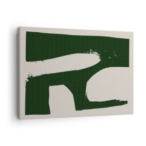 Lærredstryk - Billede på lærred - Minimalistisk abstrakt i grønt på en lys baggrund - 70x50cm - Bugter af hvidt - Moderne vægdekoration til stue og soveværelse ARTTOR