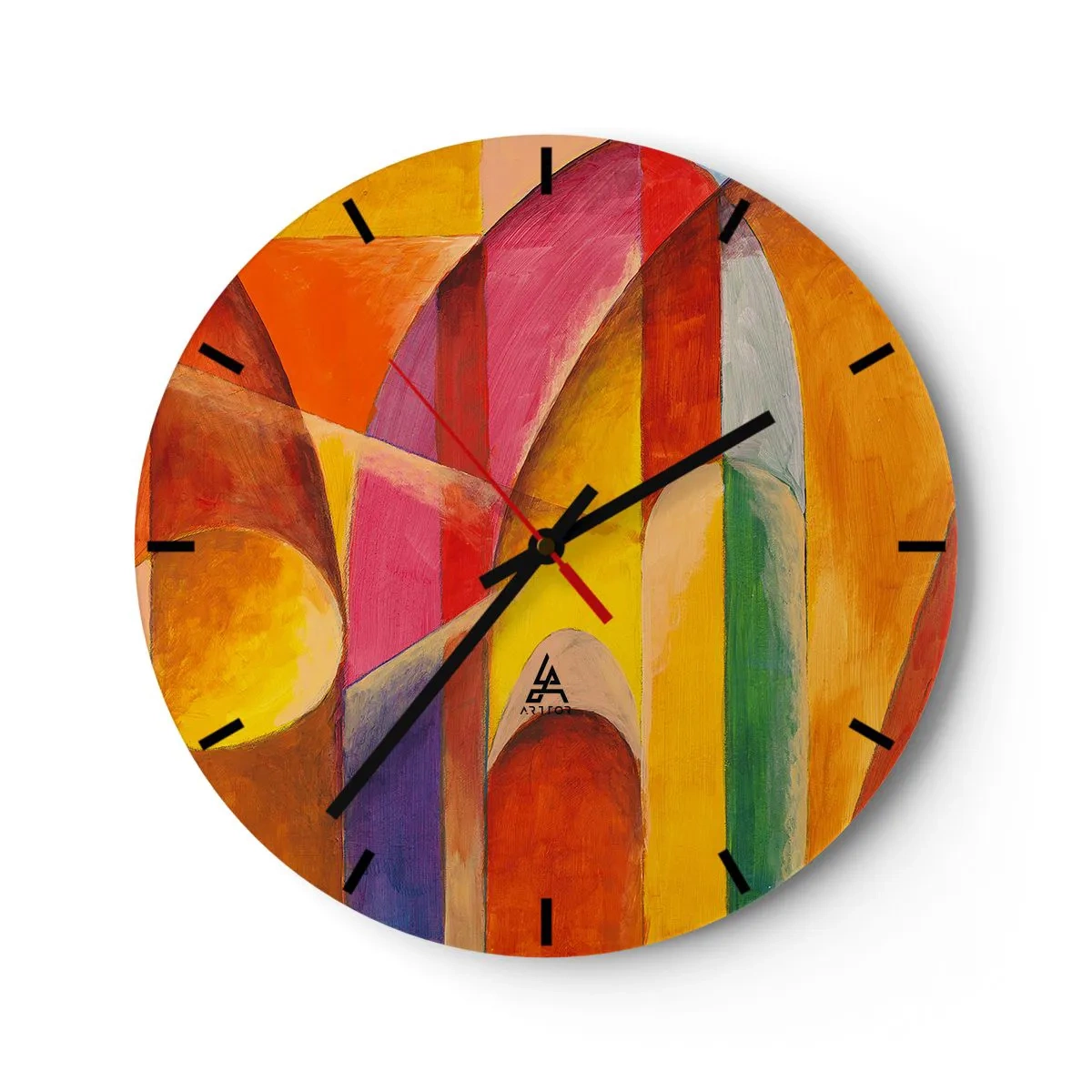 Vægur, Uret - Farverig abstraktion med geometriske former - 30x30cm - Solens katedral - Moderne vægdekoration til stue, køkken og soveværelse ARTTOR
