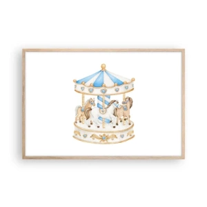 Plakat i ramme af lyst egetræ - Sød barndom - 91x61 cm