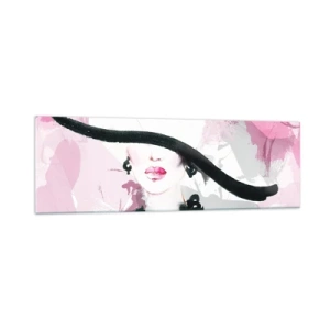 Billede på glas - Portræt af en dame i sort og lyserødt - 160x50 cm