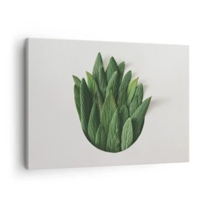 Lærredstryk - Billede på lærred - En komposition af grønne blade på en lys baggrund - 70x50cm - Uhæmmet nysgerrighed - Moderne vægdekoration til stue og soveværelse ARTTOR