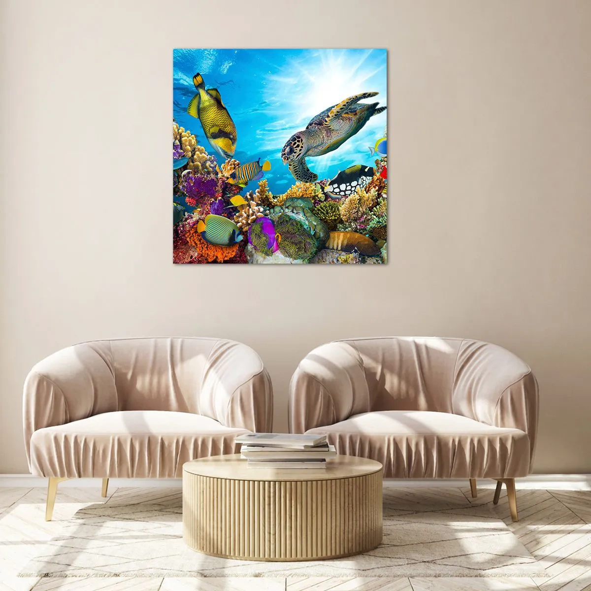 Billede på glas - Koralpromenade - 70x70 cm