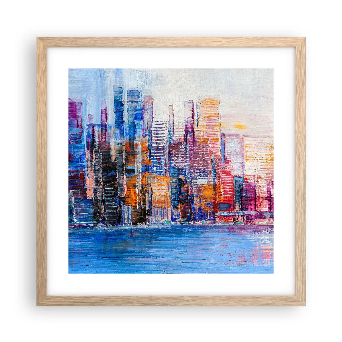 Plakat i ramme af lyst egetræ - En glad metropol - 40x40 cm