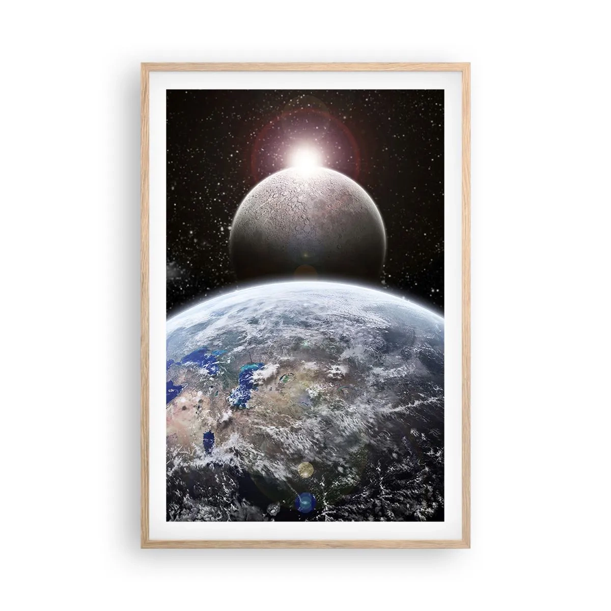Plakat i ramme af lyst egetræ - Kosmisk landskab - solopgang - 61x91 cm