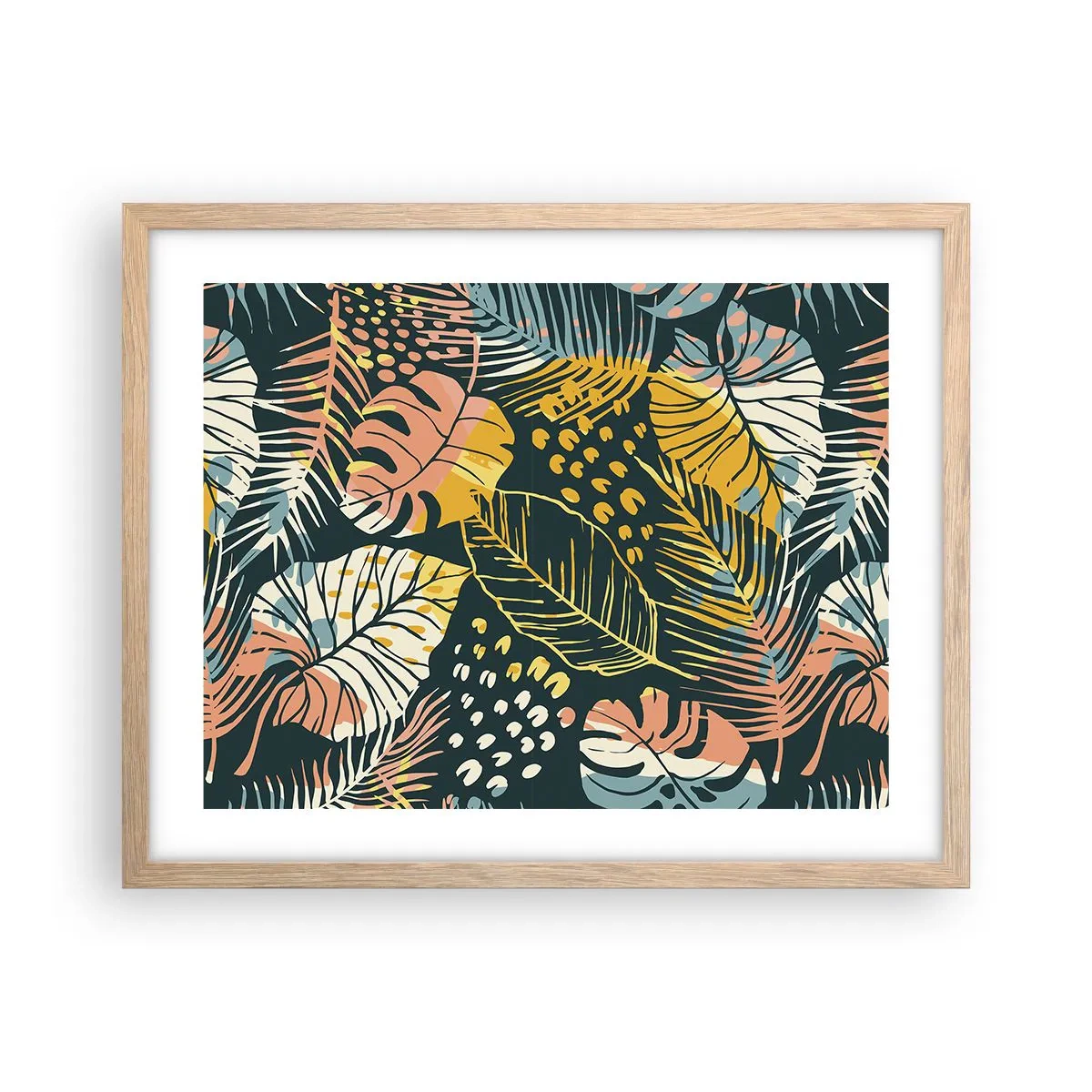 Plakat i ramme af lyst egetræ - Løvrig fantasi - 50x40 cm