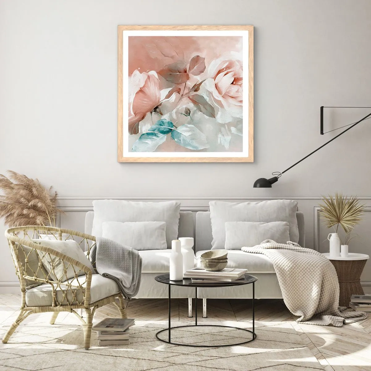 Plakat i ramme af lyst egetræ - Den romantiske ånd - 60x60 cm