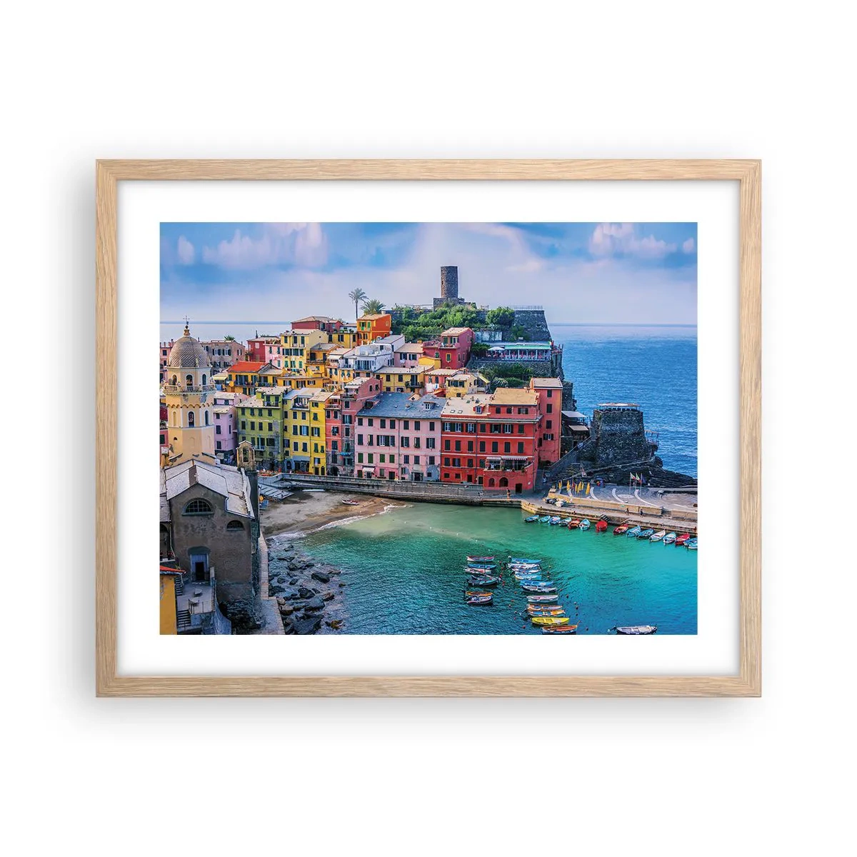 Plakat i ramme af lyst egetræ - Middelhavets magiske by - 50x40 cm