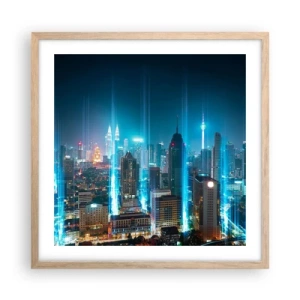 Plakat i ramme af lyst egetræ - Berlin til himlen - 50x50 cm