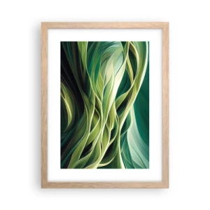 Plakat i ramme af lyst egetræ - Et abstrakt spil med grønt - 30x40 cm