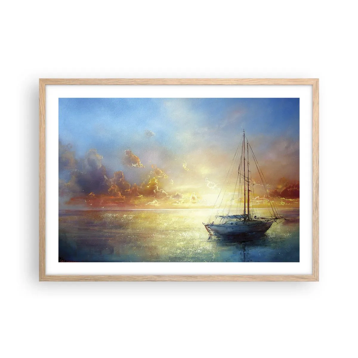 Plakat i ramme af lyst egetræ - I en gylden bugt - 70x50 cm