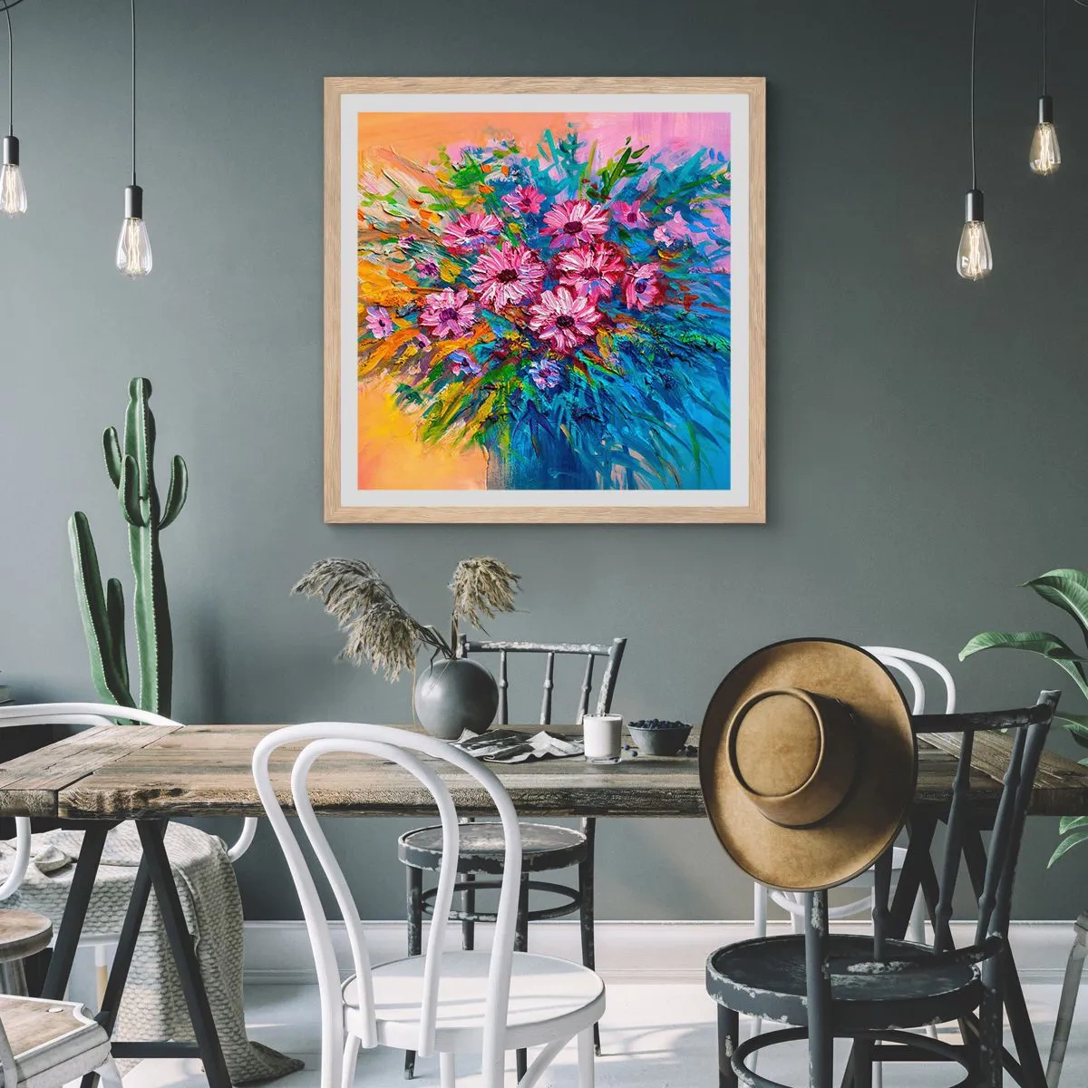 Plakat i ramme af lyst egetræ - Livets energi - 30x30 cm