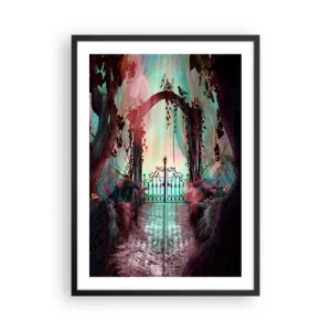 Plakat i sort ramme - En mystisk port i skoven med en farverig baggrund - 50x70cm - Hemmelig have - Moderne vægdekoration til stue og soveværelse ARTTOR