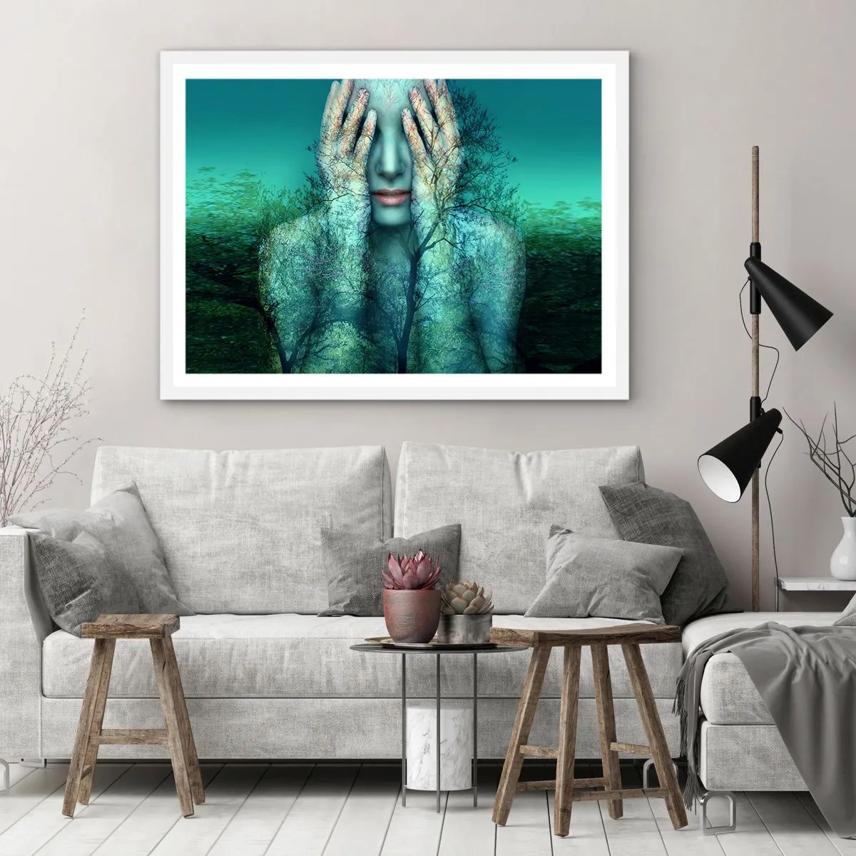 Plakat i hvid ramme - Nedsænket i blåt - 100x70 cm