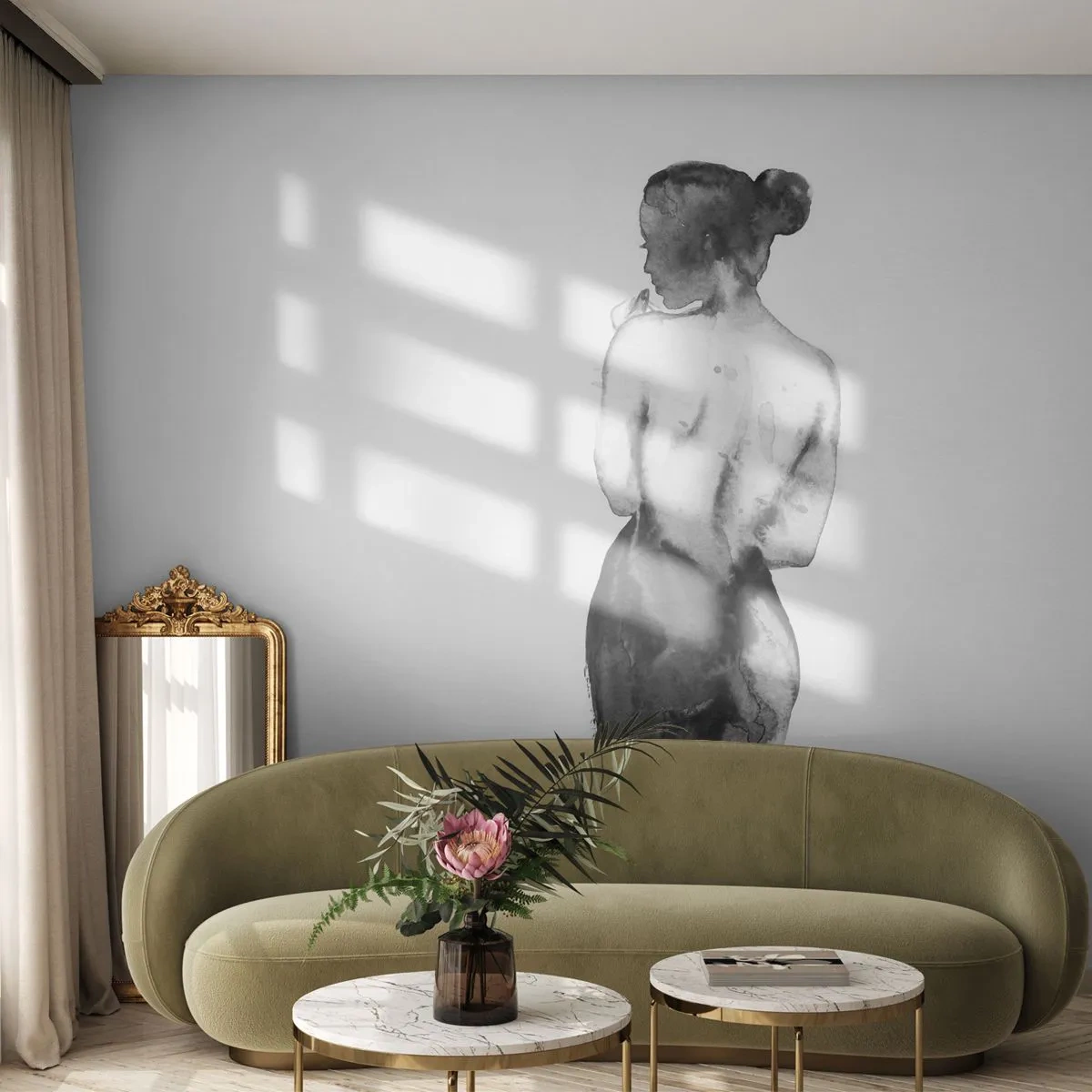 Fototapet Premium Sand - Med hende forsvinder verden - Kvinde, Kvindes krop, Grafik - 100x70 cm