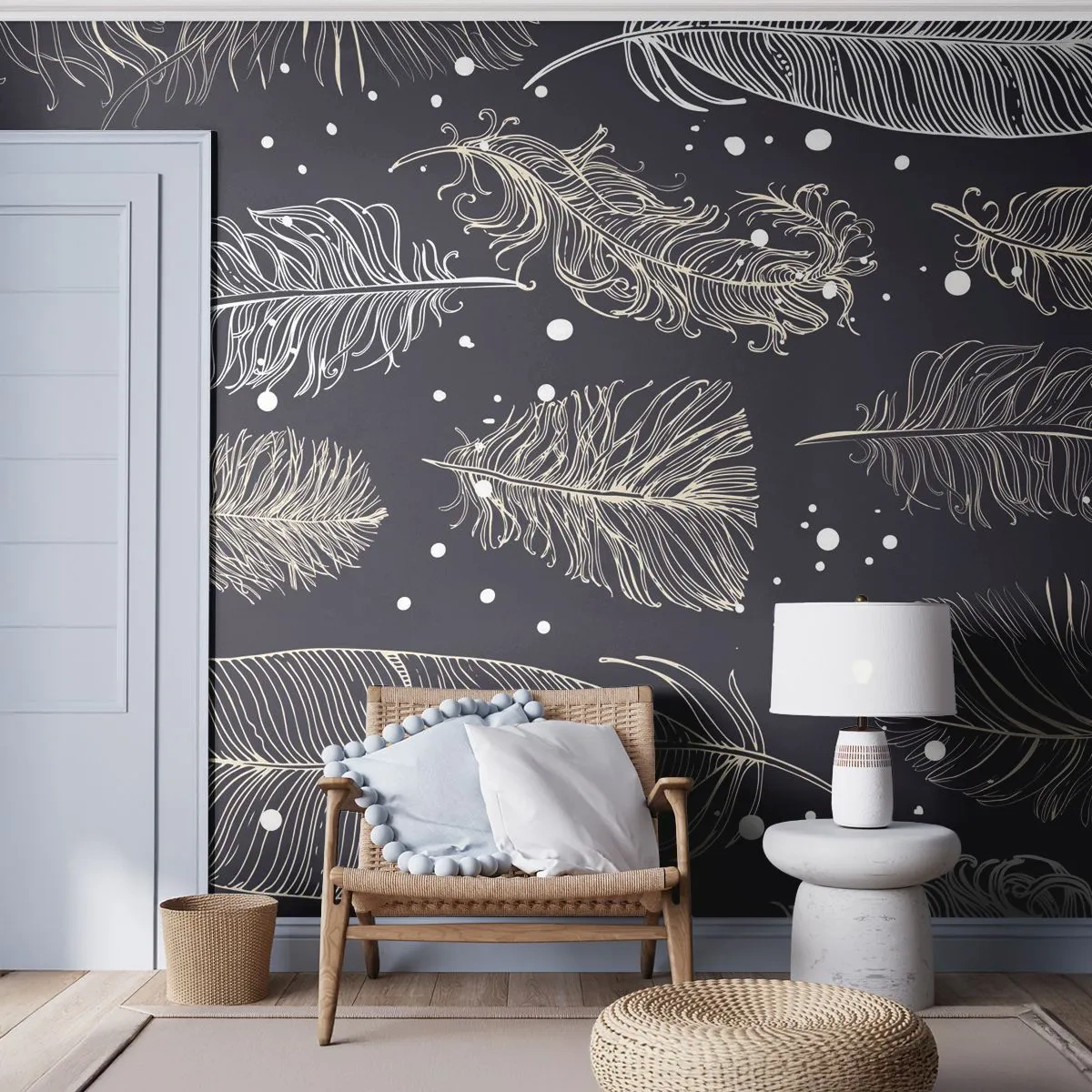 Fototapet Selvklæbende Deluxe Sticker - Fjerede blonder - Fuglens fjer, Grafik, Stykke - 250x175 cm