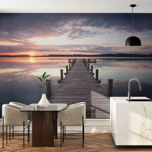 Fototapet Selvklæbende Deluxe Sticker - Den tavse grænse mellem dag og nat - Landskab, Sø, Solnedgang - 500x350 cm