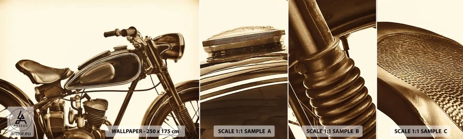 Prøve Fototapet Selvklæbende Deluxe Sticker - Længsel efter klassikerne - Motorcykel, Årgang, Automotive - 100x30 cm