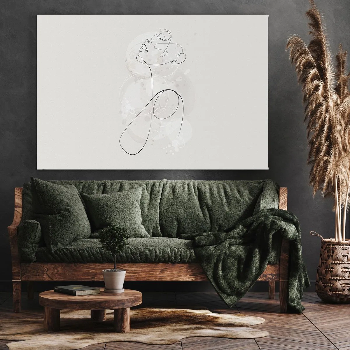Lærredstryk - Billede på lærred - Minimalistisk ansigtskontur med en blomst på en lys baggrund - 70x50cm - Spiralen af skønhed - Moderne vægdekoration til stue og soveværelse ARTTOR