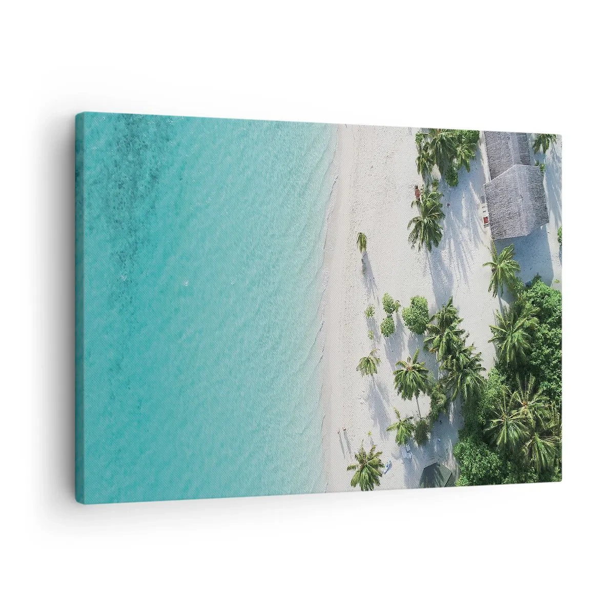 Lærredstryk - Billede på lærred - Fugleperspektiv af en tropisk strand med turkisvand og palmer - 70x50cm - Ferie i paradis - Moderne vægdekoration til stue og soveværelse ARTTOR