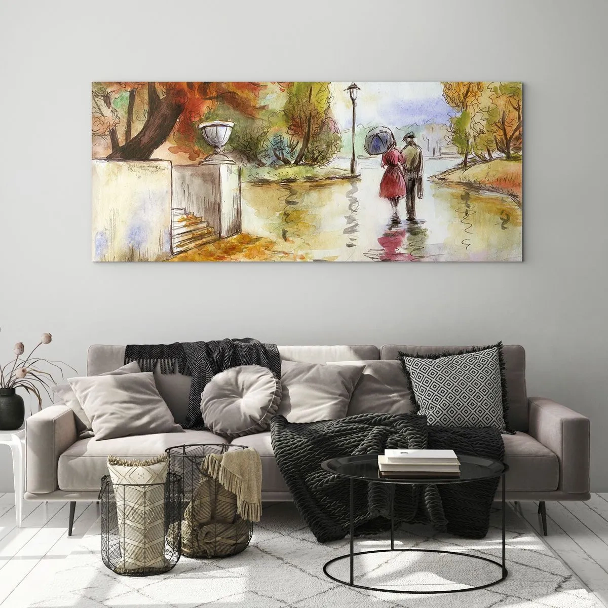 Billede på glas - Romantisk efterår i parken - 90x30 cm