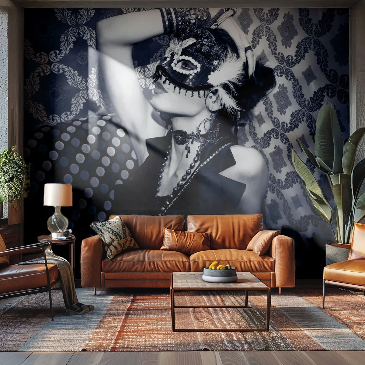 Fototapet Premium Canvas - Dekorationer, pynt, mønstre... - Kvinde, Venetiansk maske, Model - 250x175 cm